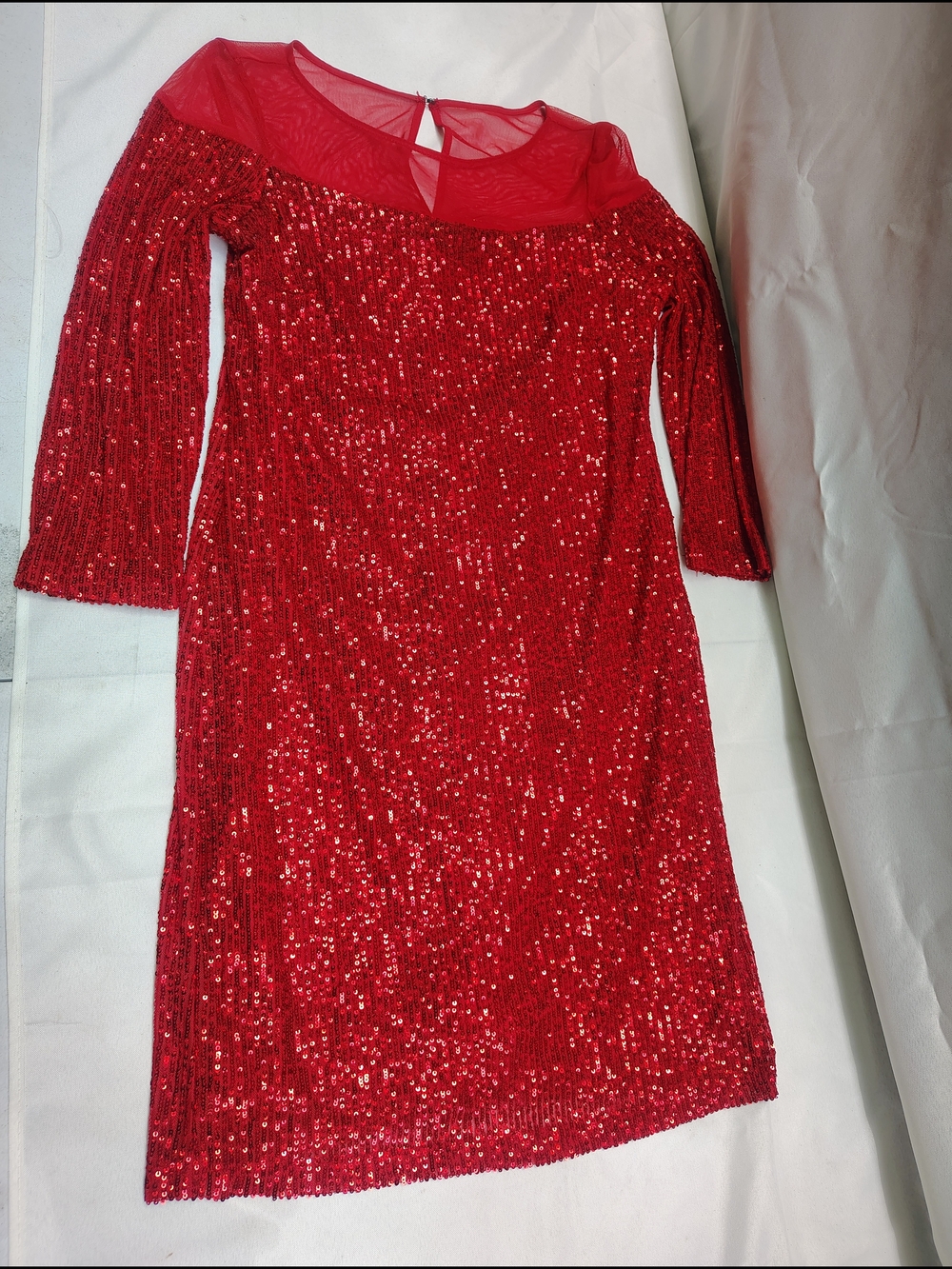 R&M Richards Red Sequin Mesh Yoke Cocktail Dress
